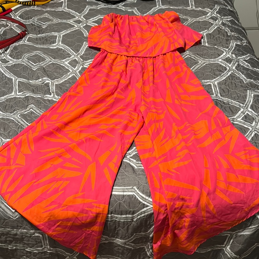 Bright Pink and Orange Wide-Leg Jumpsuit